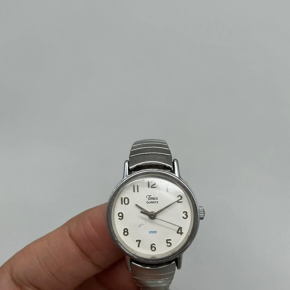 Timex Womens Watch 23mm White Dial Silver Tone Stretch Bracelet New Battery